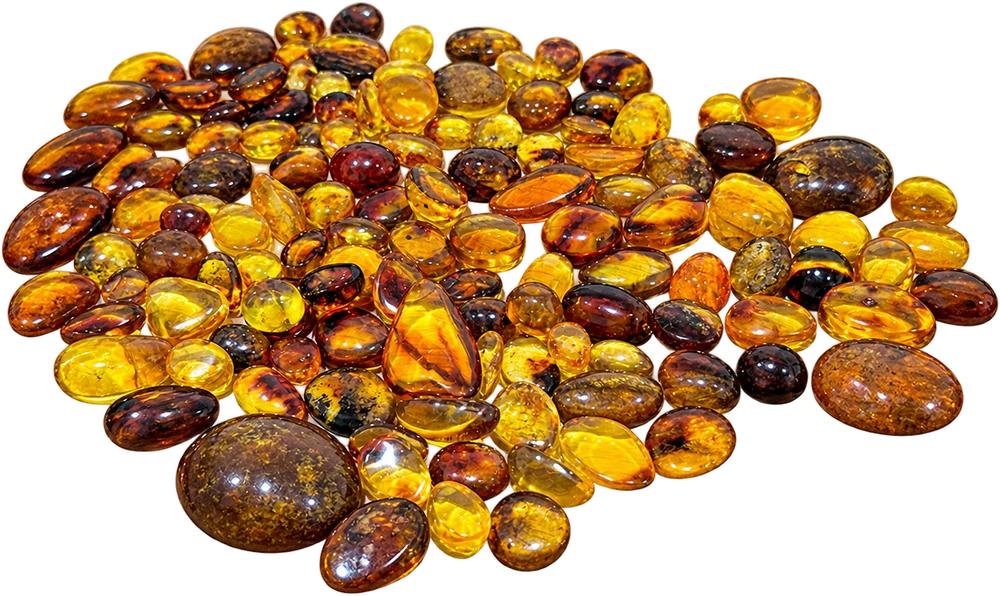 Piedras de Ámbar pulidas en tonos miel, naranja y marrón