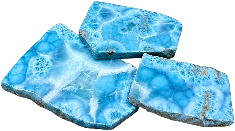 Láminas pulidas de piedra Larimar de color azul turquesa con vetas blancas